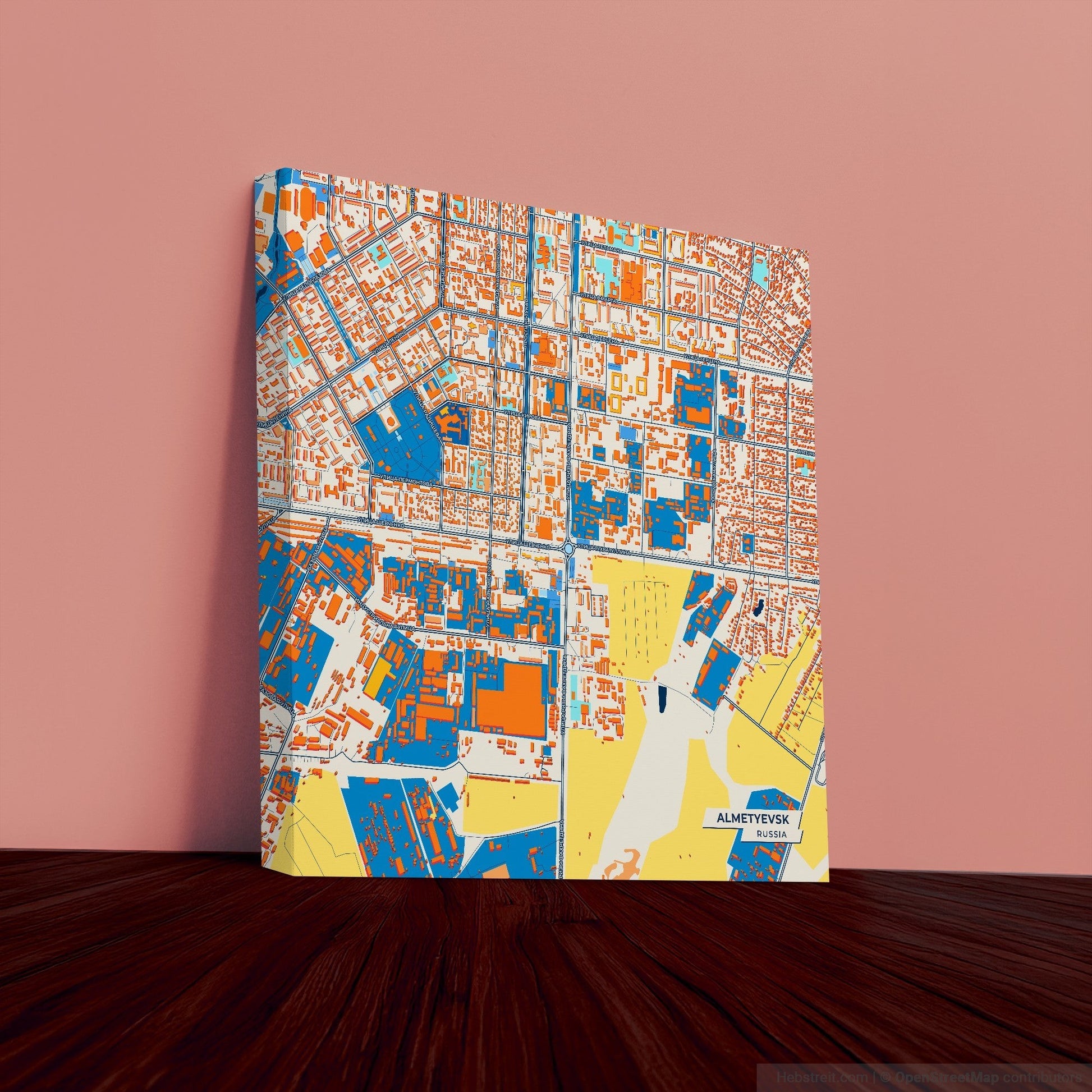 Альметьевск Russia Colorful City Map Canvas Print