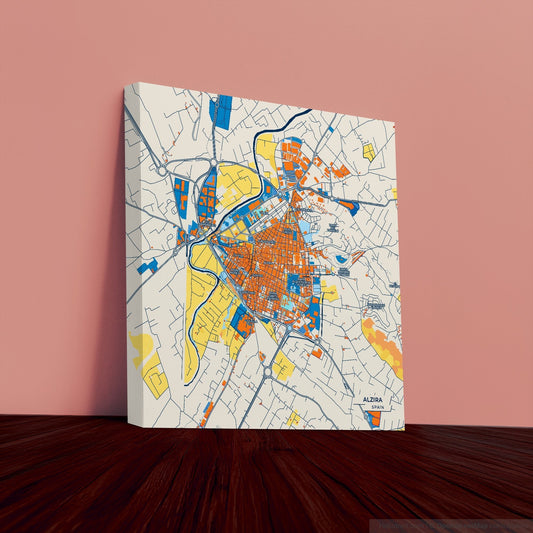 Alzira Spain Colorful City Map Canvas Print