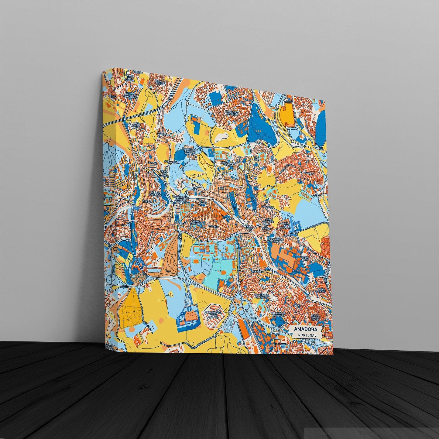 Amadora Portugal Colorful City Map Canvas Print