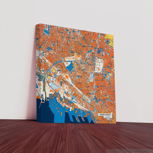 Αμπελοκηποι Greece Colorful City Map Canvas Print