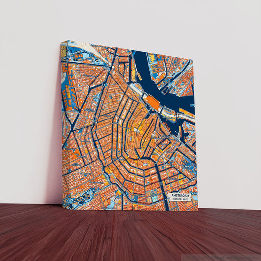 Amsterdam Netherlands Colorful City Map Canvas Print
