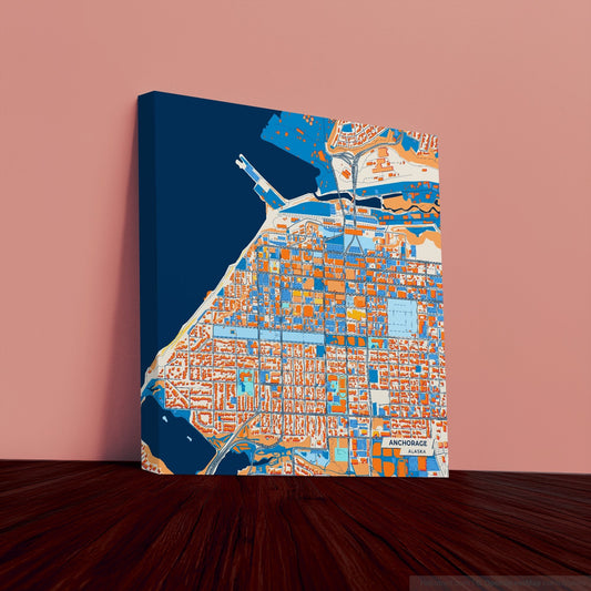 Anchorage Alaska Colorful City Map Canvas Print