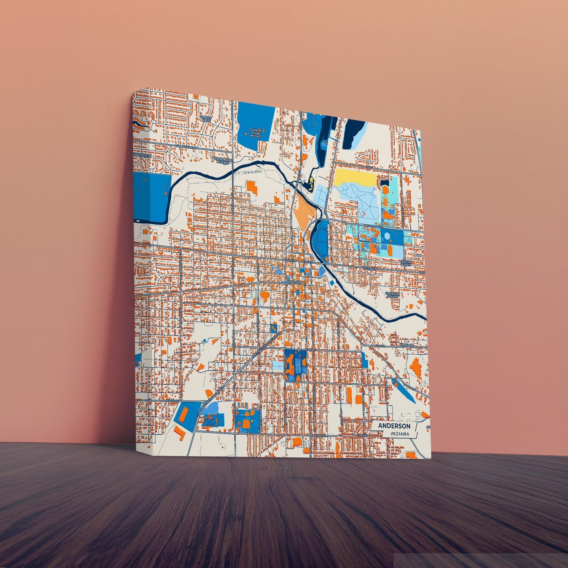 Anderson Indiana Colorful City Map Canvas Print