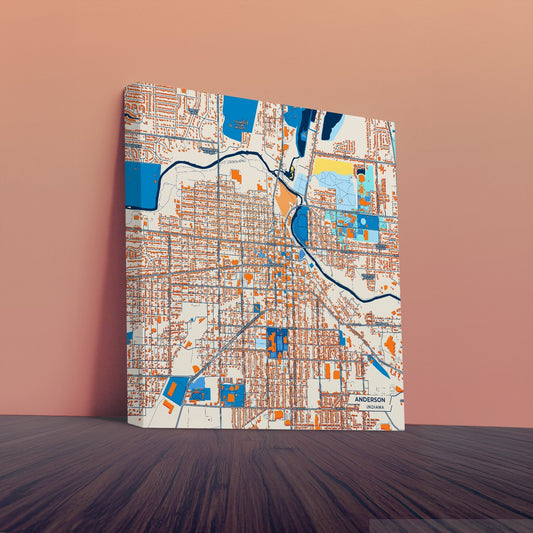 Anderson Indiana Colorful City Map Canvas Print