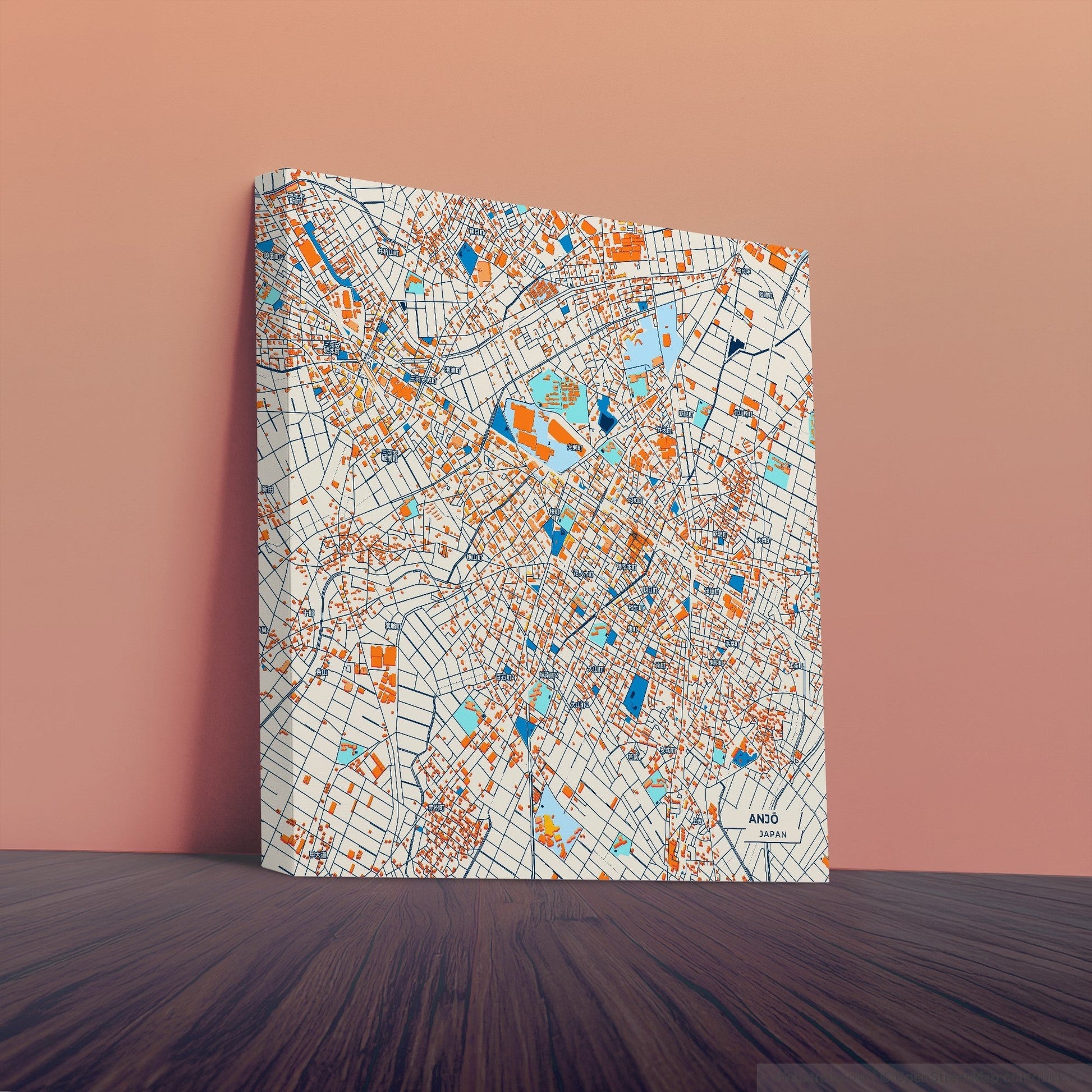 Anjō Japan Colorful City Map Canvas Print