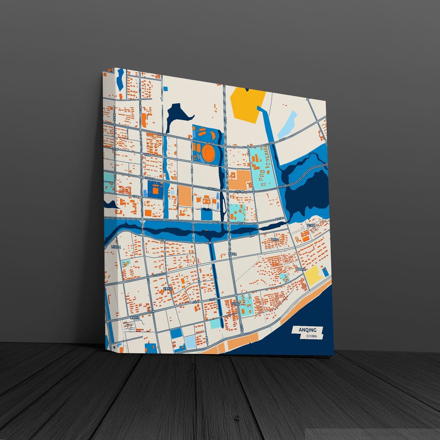 Anqing China Colorful City Map Canvas Print