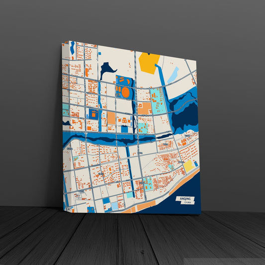 Anqing China Colorful City Map Canvas Print