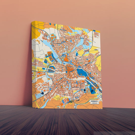 Ansbach Germany Colorful City Map Canvas Print