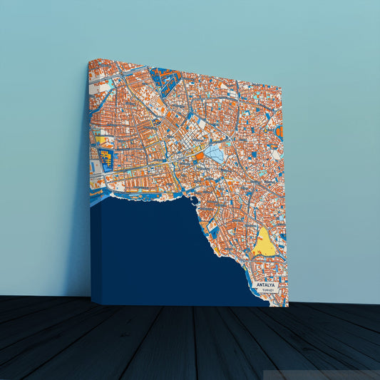 Antalya Turkey Colorful City Map Canvas Print