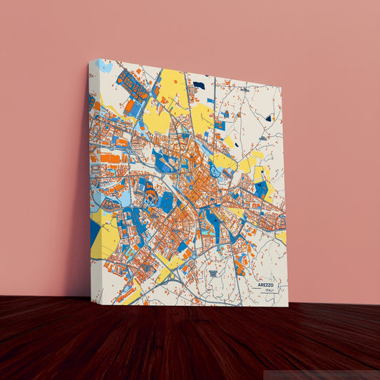 Arezzo Italy Colorful City Map Canvas Print