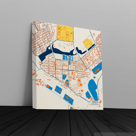 Arkalyk Kazakhstan Colorful City Map Canvas Print
