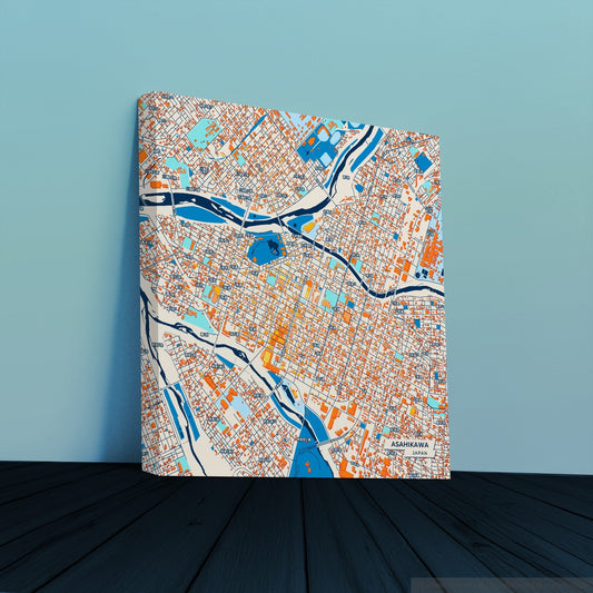 Asahikawa Japan Colorful City Map Canvas Print