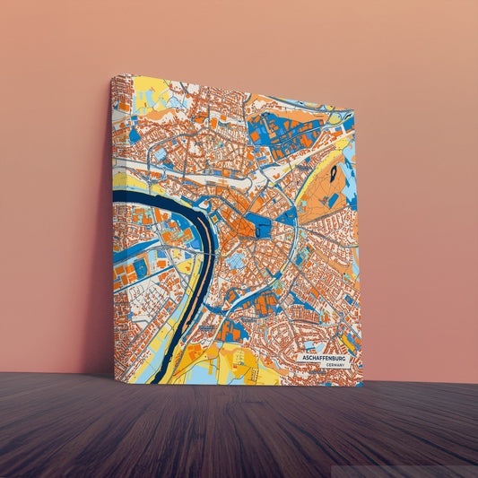 Aschaffenburg Germany Colorful City Map Canvas Print