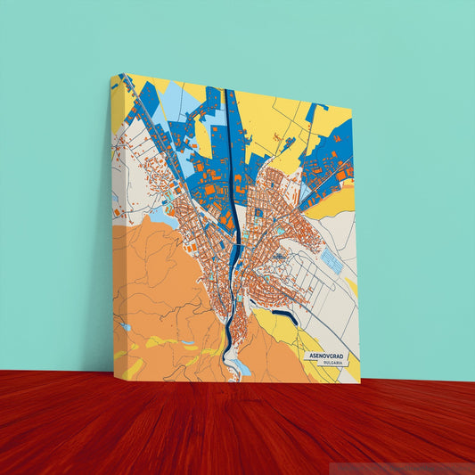 Асеновград Bulgaria Colorful City Map Canvas Print