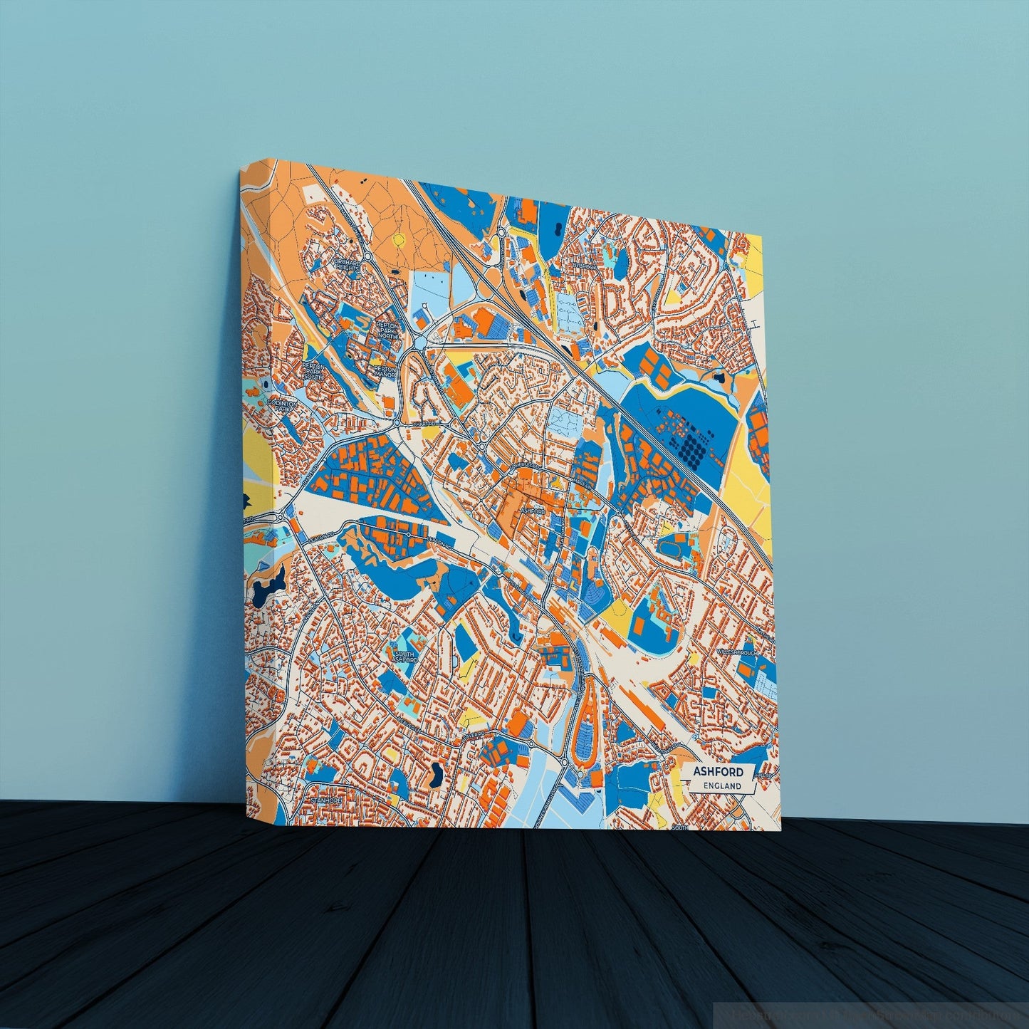 Ashford England Colorful City Map Canvas Print