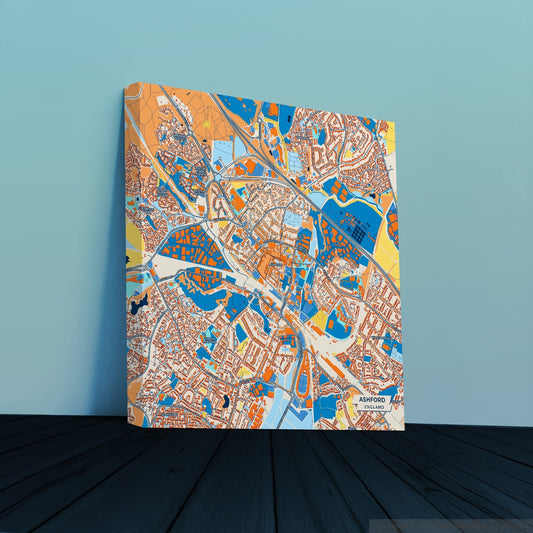 Ashford England Colorful City Map Canvas Print