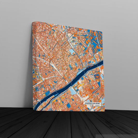 Asnières-Sur-Seine France Colorful City Map Canvas Print