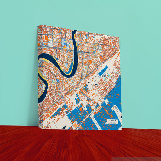 Atyrau Kazakhstan Colorful City Map Canvas Print
