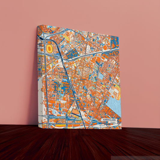 Aubervilliers France Colorful City Map Canvas Print