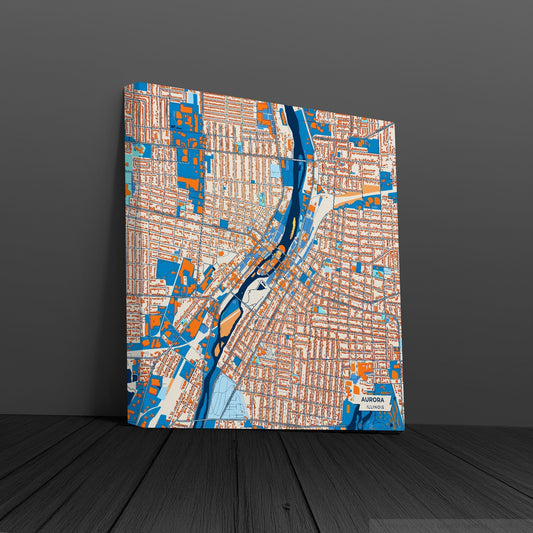 Aurora Illinois Colorful City Map Canvas Print