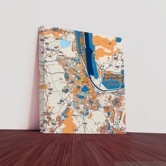 Avilés Spain Colorful City Map Canvas Print