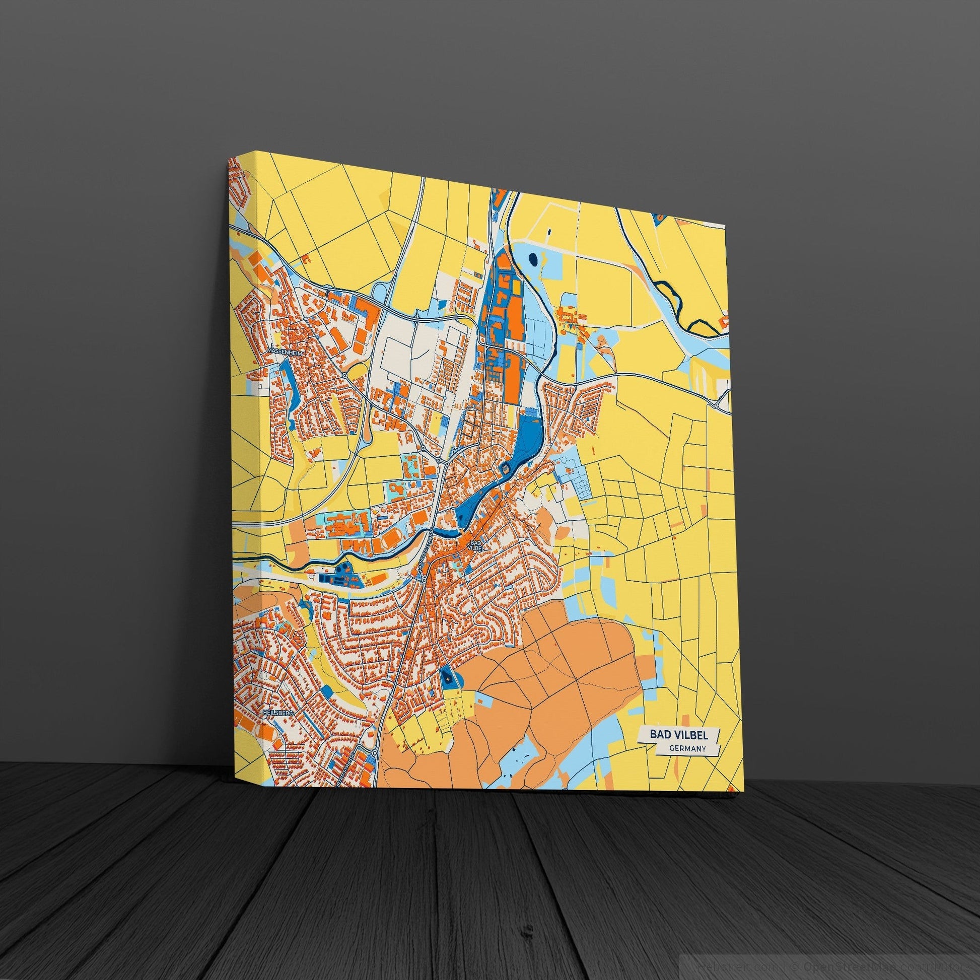 Bad Vilbel Germany Colorful City Map Canvas Print
