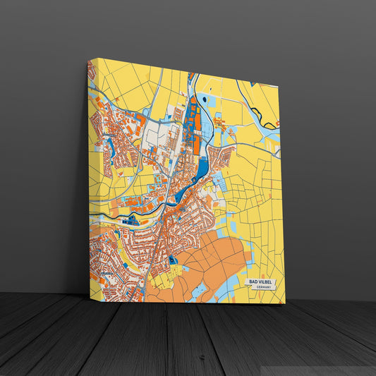 Bad Vilbel Germany Colorful City Map Canvas Print