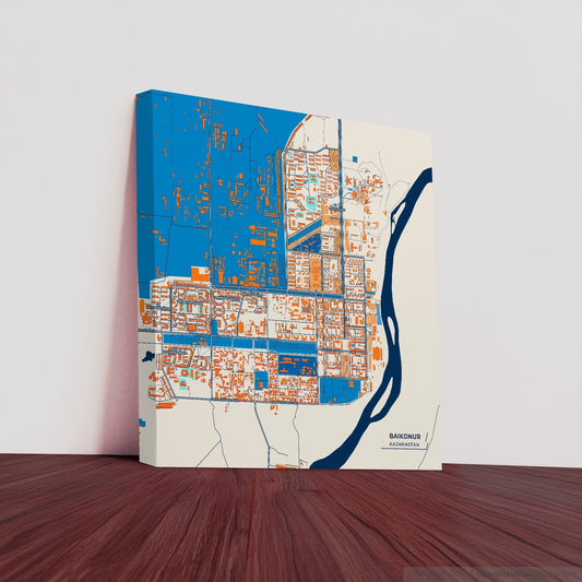 Baikonur Kazakhstan Colorful City Map Canvas Print