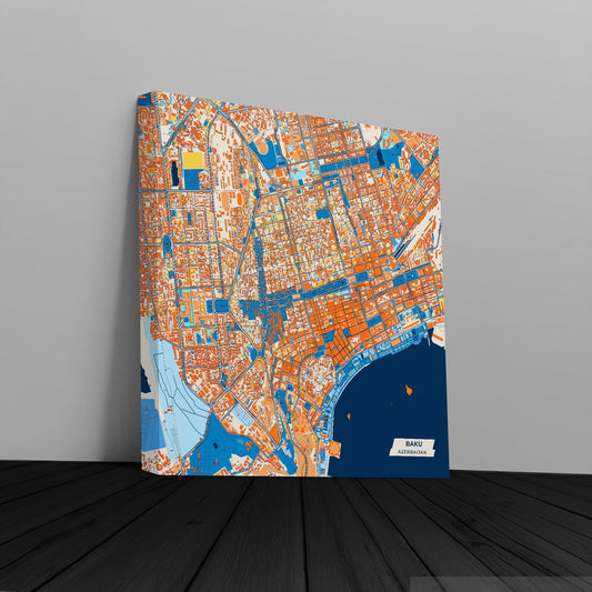 Baku Azerbaijan Colorful City Map Canvas Print