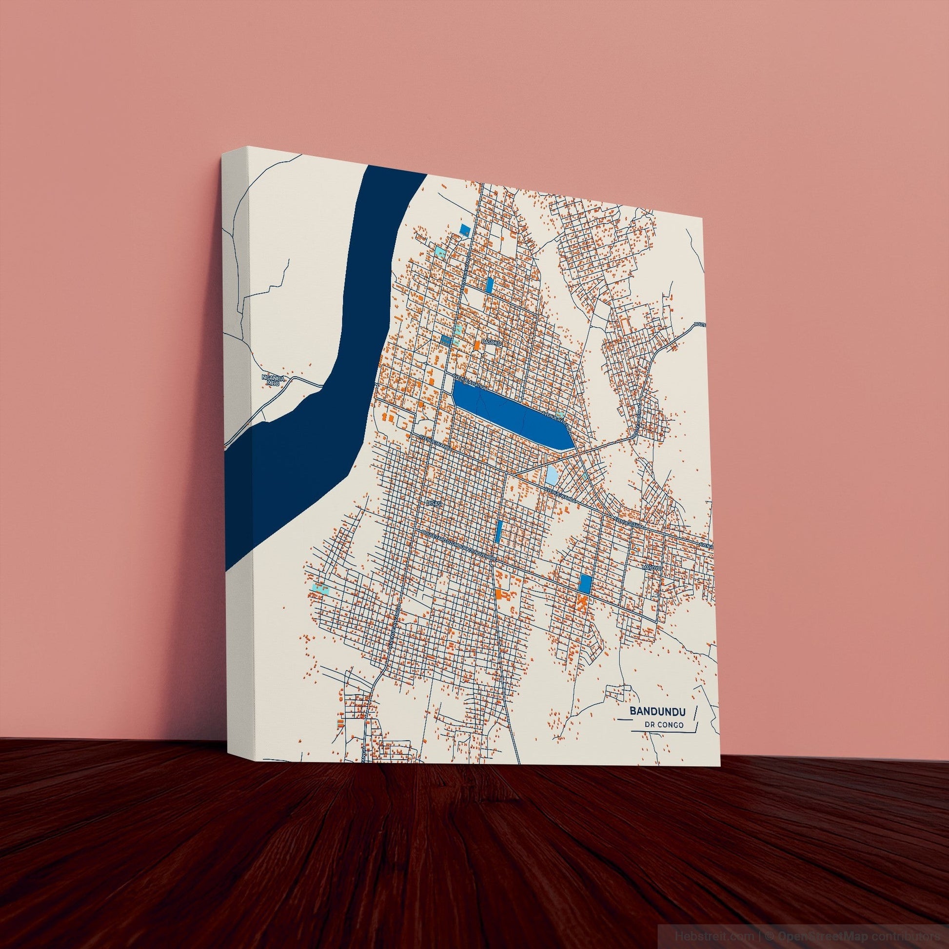 Bandundu Dr Congo Colorful City Map Canvas Print