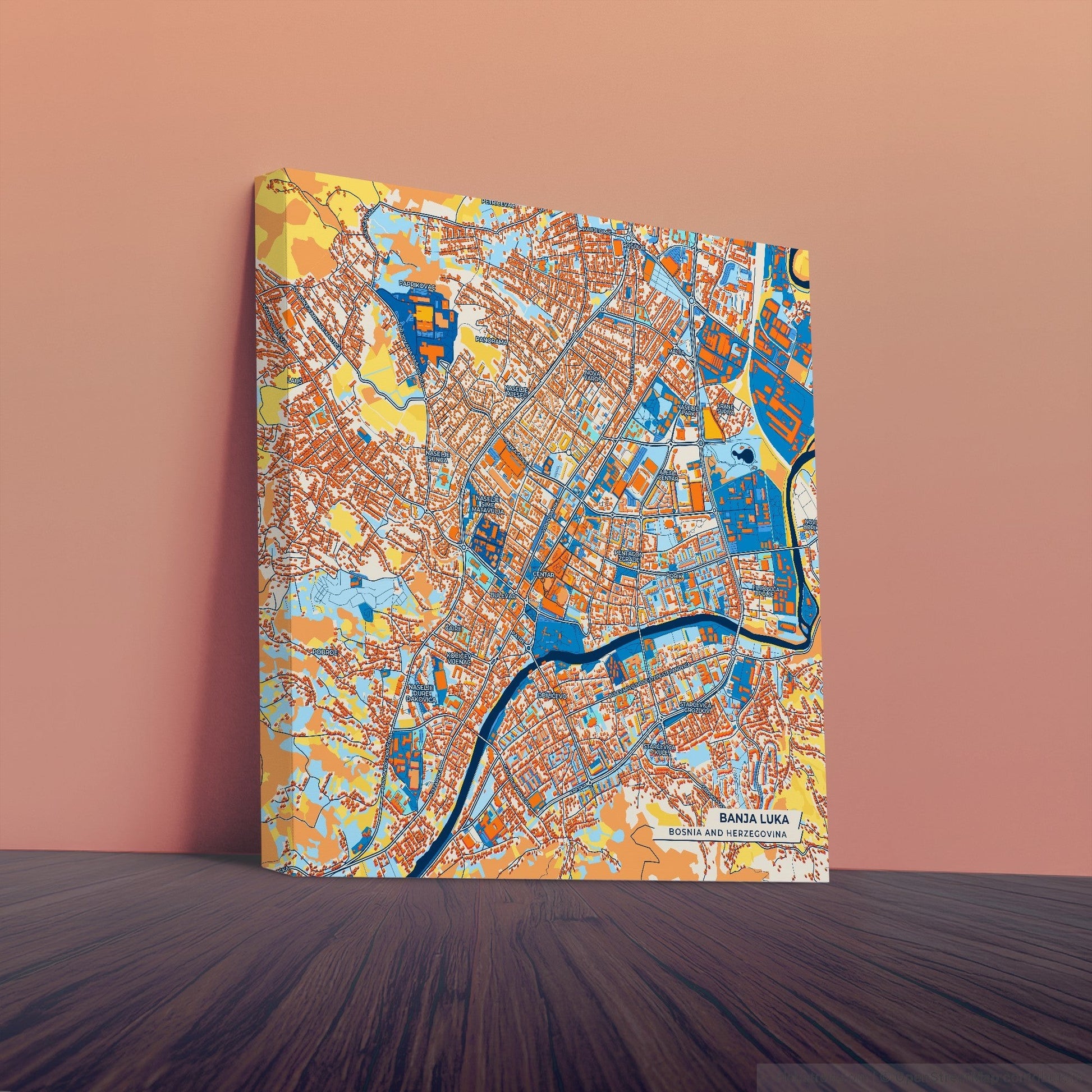 Banja Luka Bosnia And Herzegovina Colorful City Map Canvas Print
