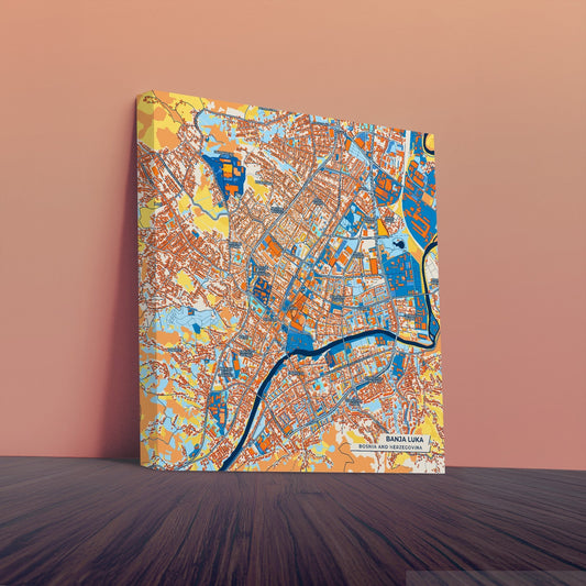 Banja Luka Bosnia And Herzegovina Colorful City Map Canvas Print