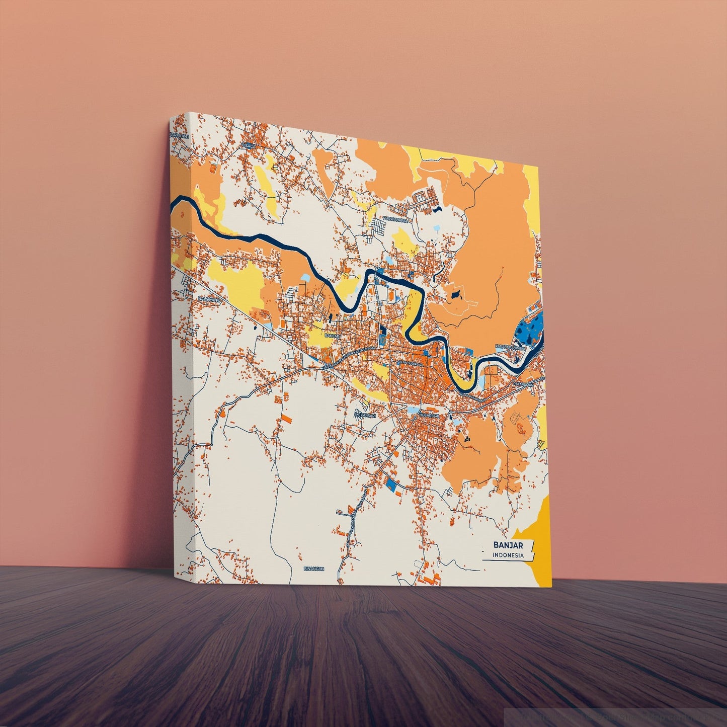 Banjar Indonesia Colorful City Map Canvas Print