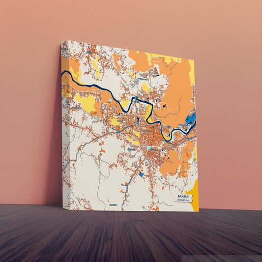 Banjar Indonesia Colorful City Map Canvas Print