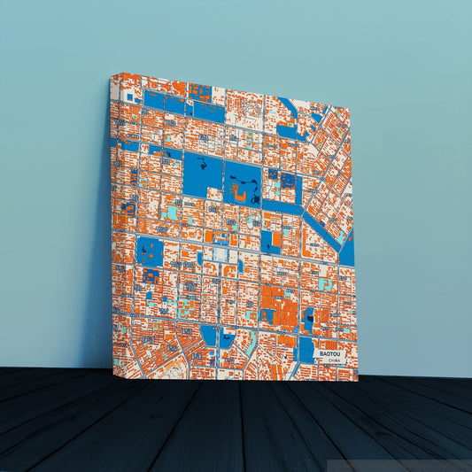 Baotou China Colorful City Map Canvas Print