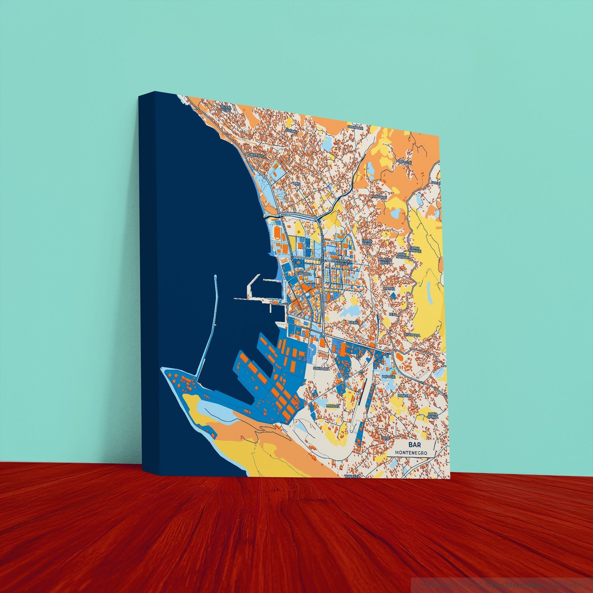 Bar Montenegro Colorful City Map Canvas Print