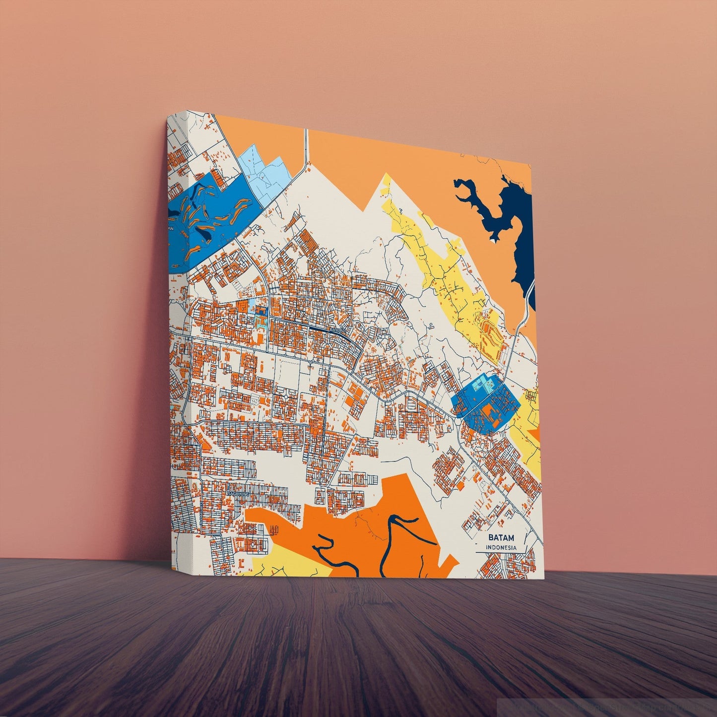 Batam Indonesia Colorful City Map Canvas Print