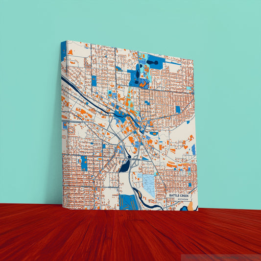 Battle Creek Michigan Colorful City Map Canvas Print