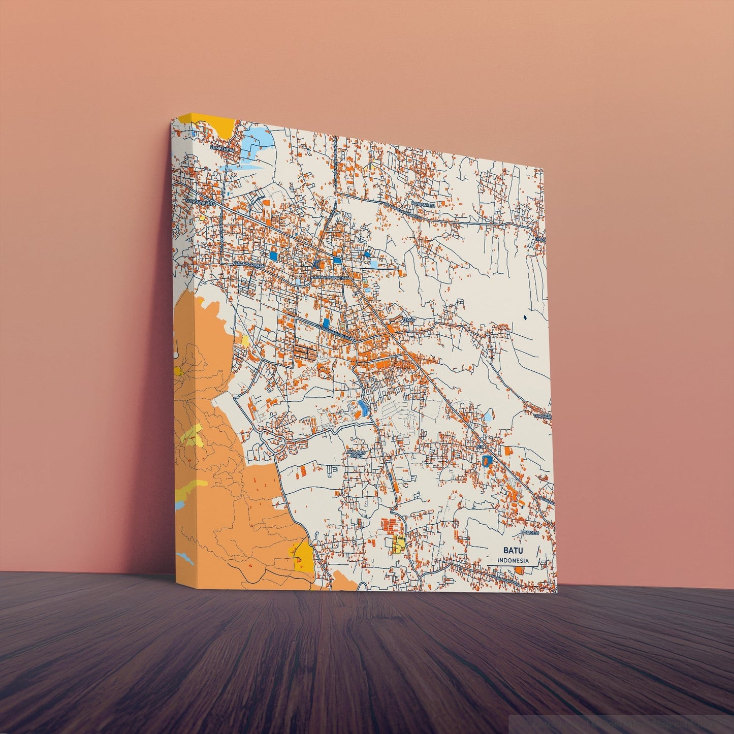 Batu Indonesia Colorful City Map Canvas Print