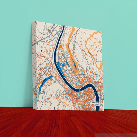 Bazhong China Colorful City Map Canvas Print