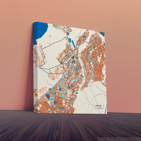 Bechar Algeria Colorful City Map Canvas Print