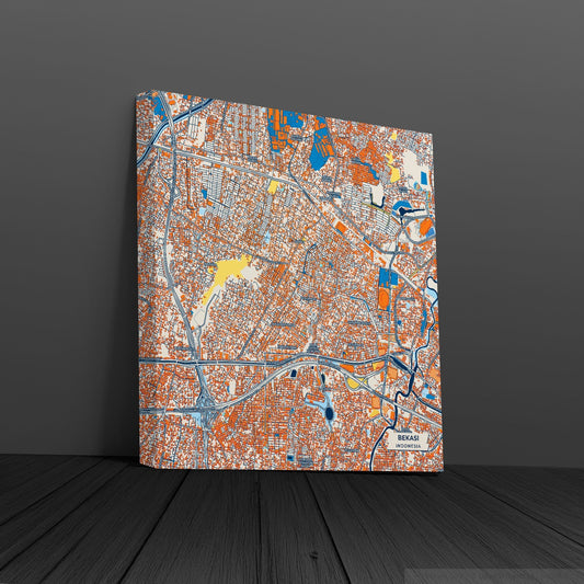 Bekasi Indonesia Colorful City Map Canvas Print