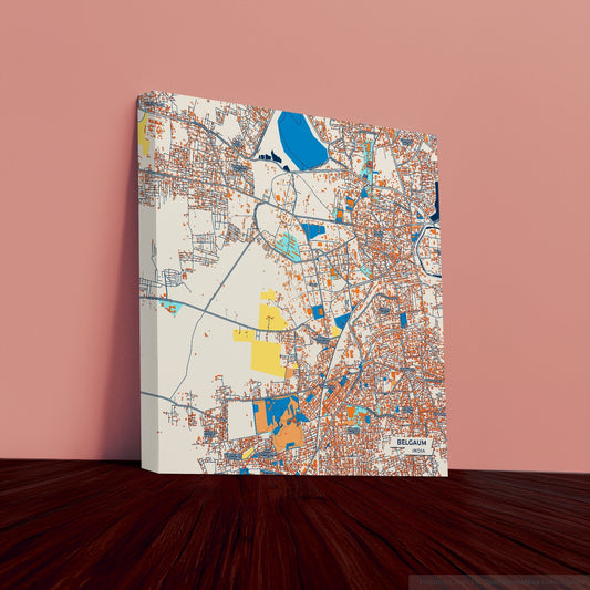 Belgaum India Colorful City Map Canvas Print