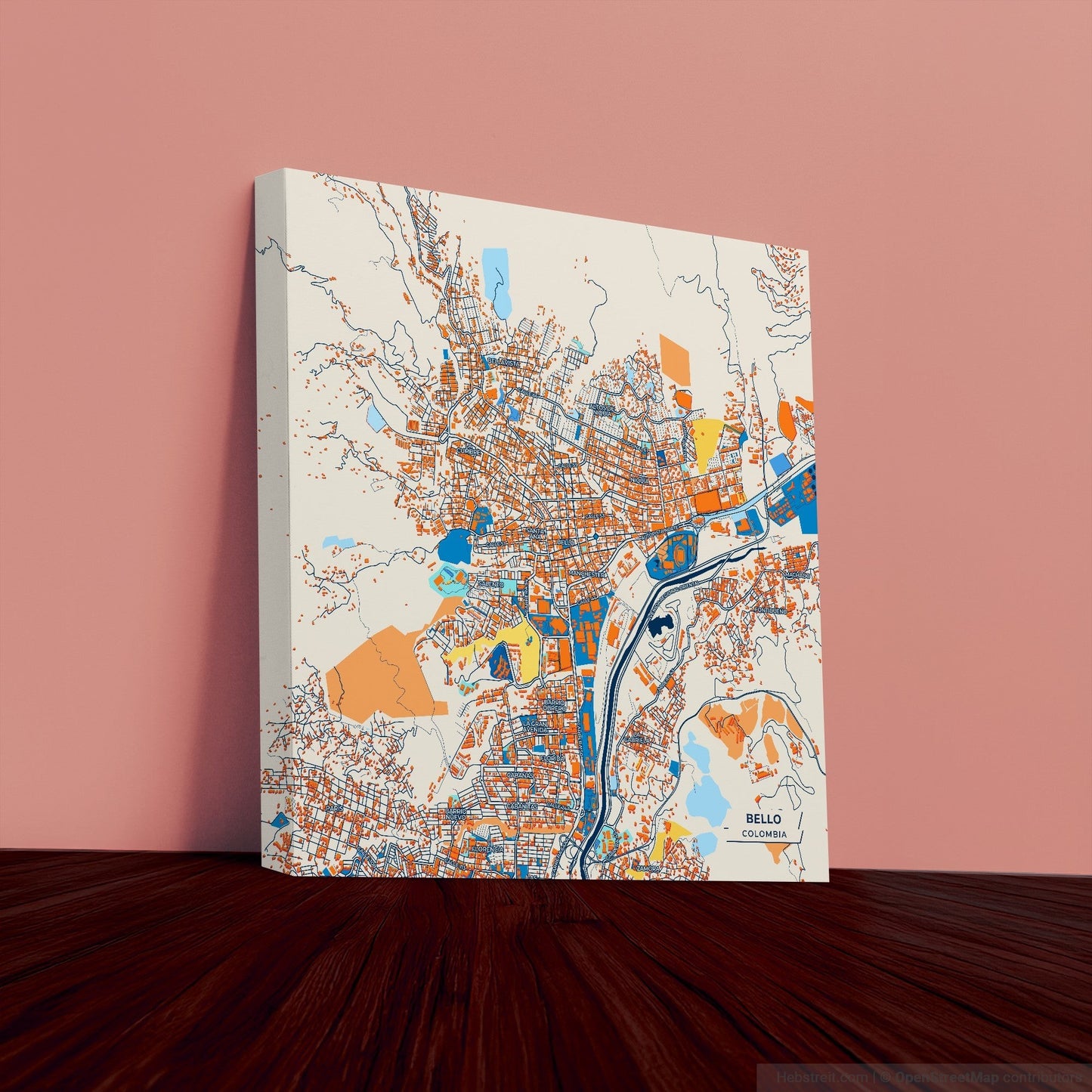 Bello Colombia Colorful City Map Canvas Print
