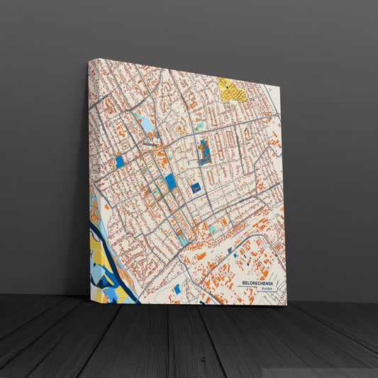 Белореченск Russia Colorful City Map Canvas Print