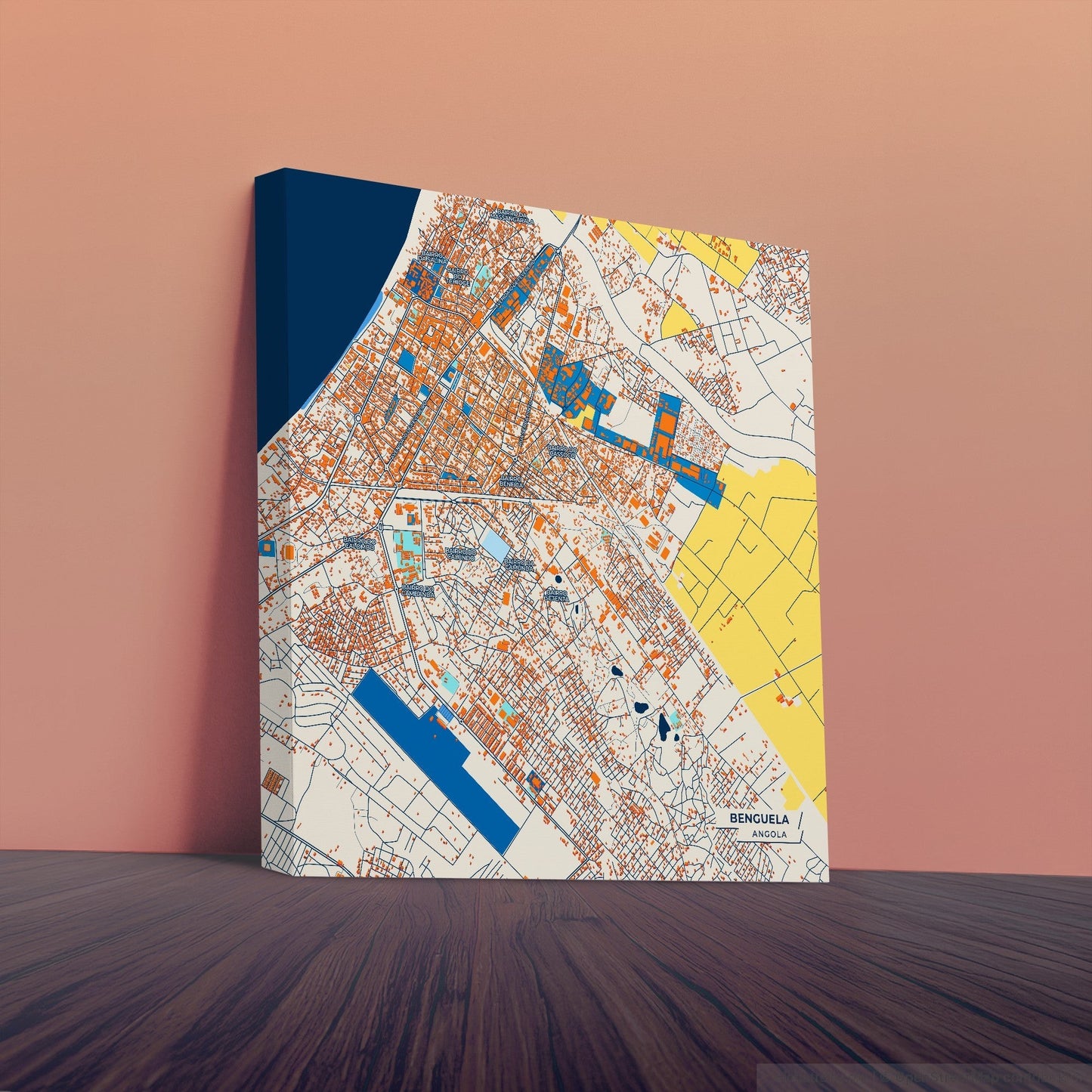 Benguela Angola Colorful City Map Canvas Print