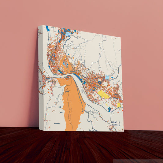 Berat Albania Colorful City Map Canvas Print