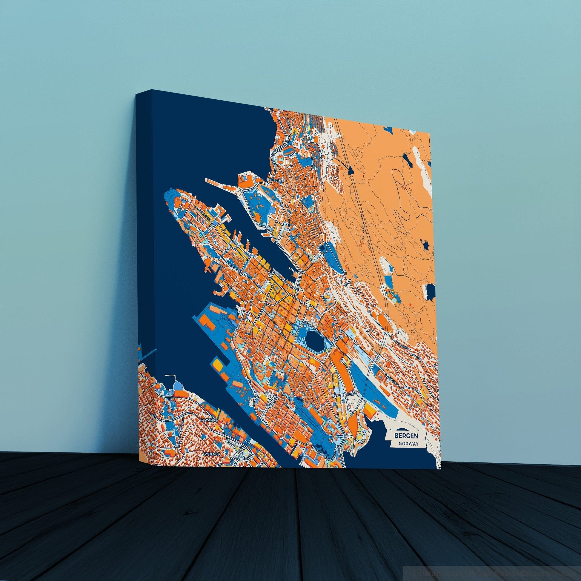 Bergen Norway Colorful City Map Canvas Print