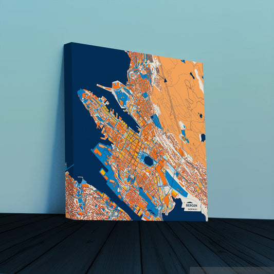 Bergen Norway Colorful City Map Canvas Print