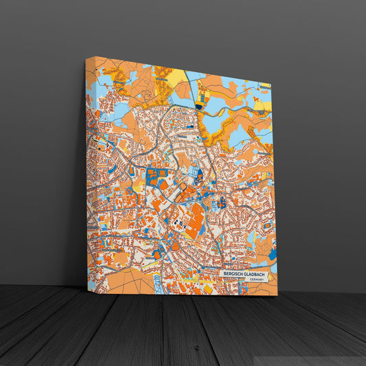 Bergisch Gladbach Germany Colorful City Map Canvas Print